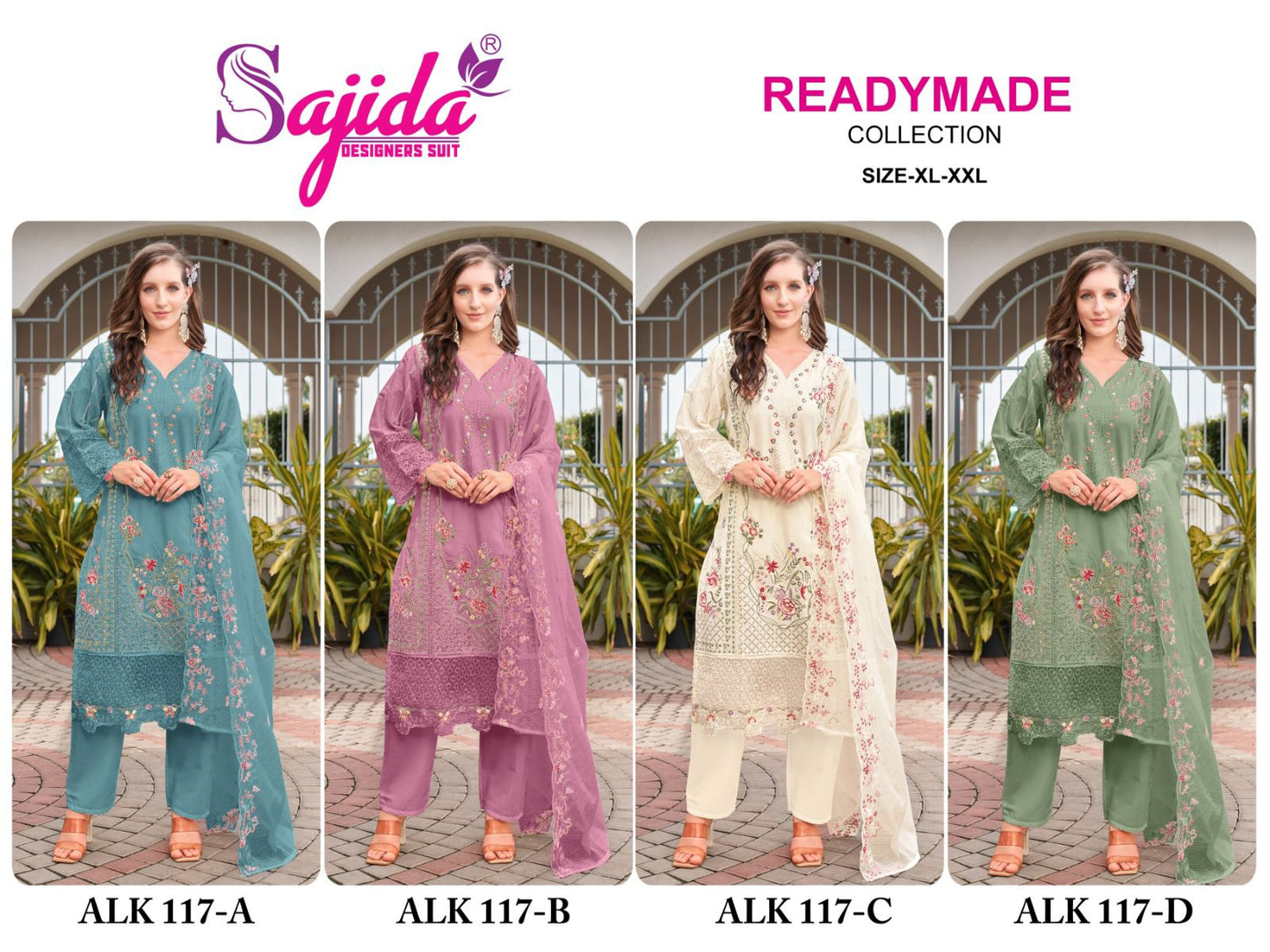 Alk 117 Sajida Cambric Cotton Pakistani Readymade Suits Exporter India