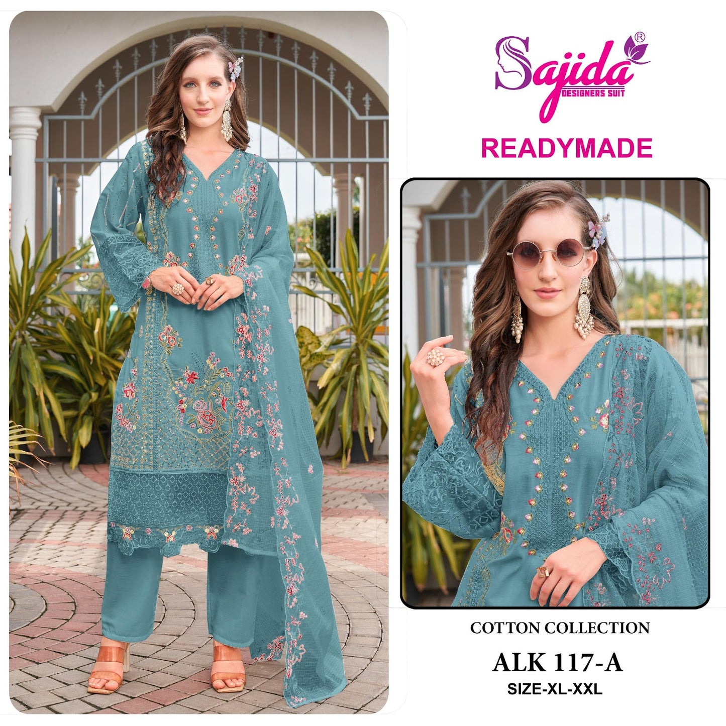 Alk 117 Sajida Cambric Cotton Pakistani Readymade Suits Exporter India