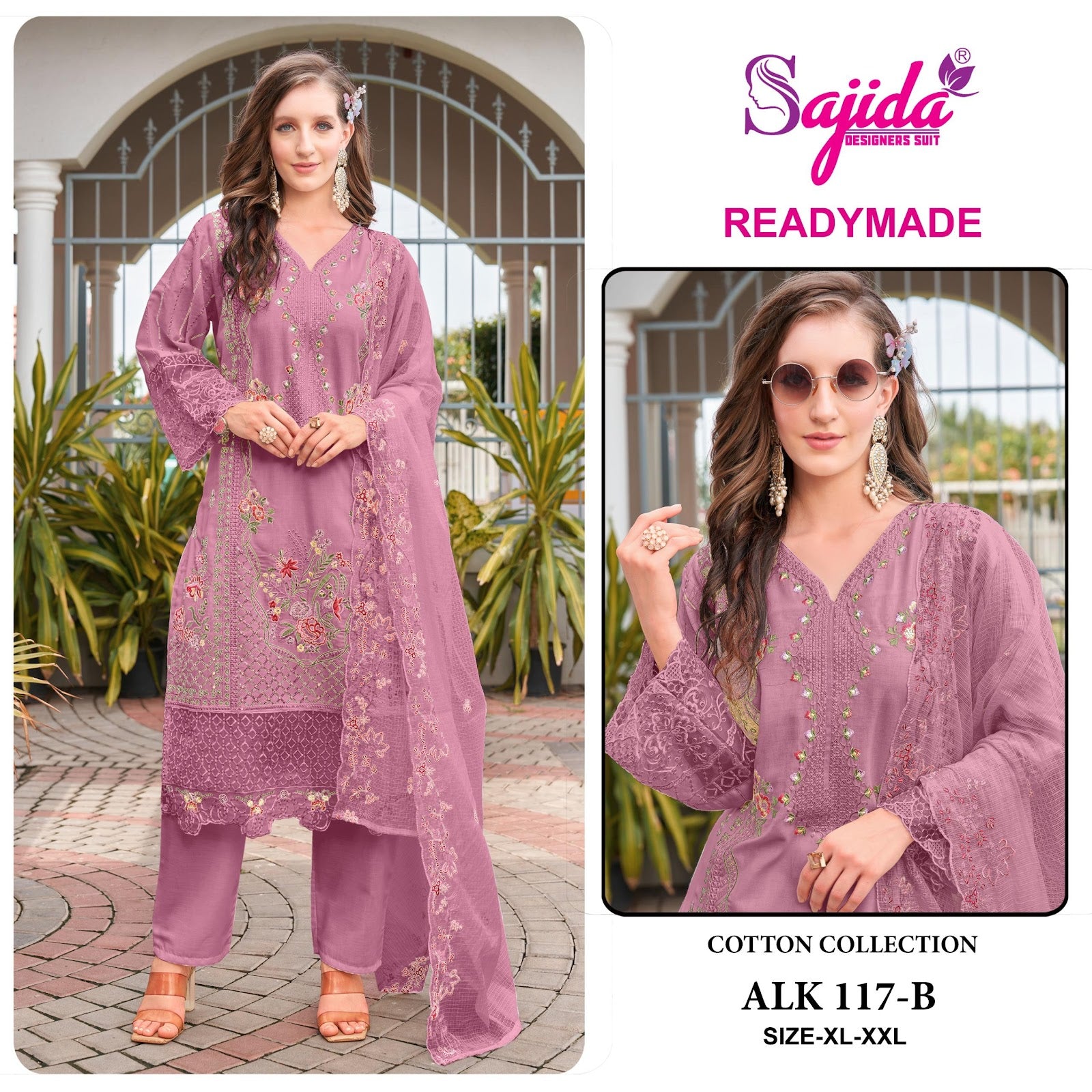 Alk 117 Sajida Cambric Cotton Pakistani Readymade Suits Exporter India