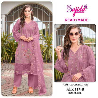 Alk 117 Sajida Cambric Cotton Pakistani Readymade Suits Exporter India