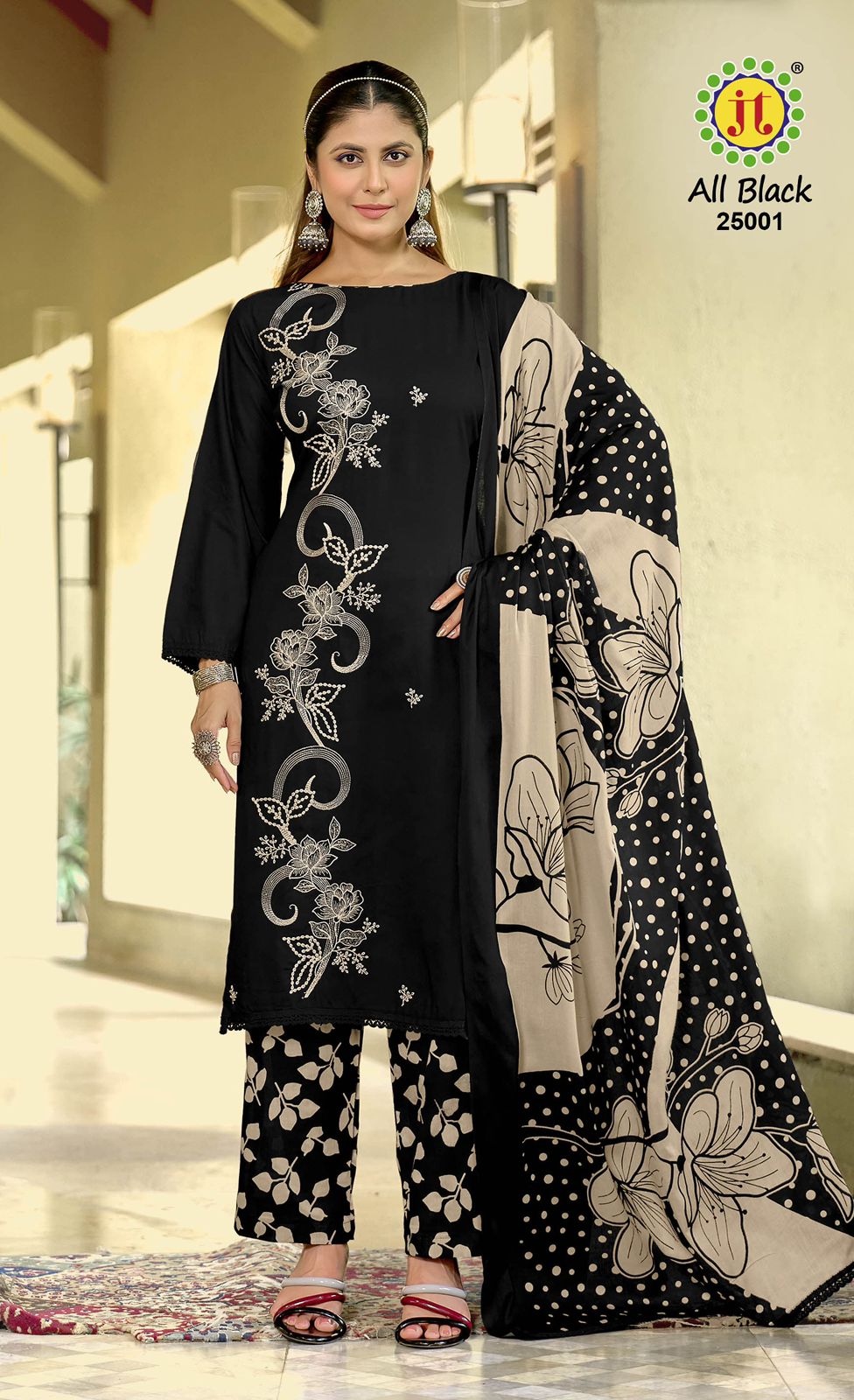 All Black Vol 25 Jt Rayon Pant Style Suits Wholesale Rate