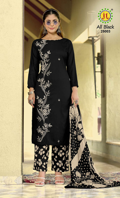 All Black Vol 25 Jt Rayon Pant Style Suits Wholesale Rate