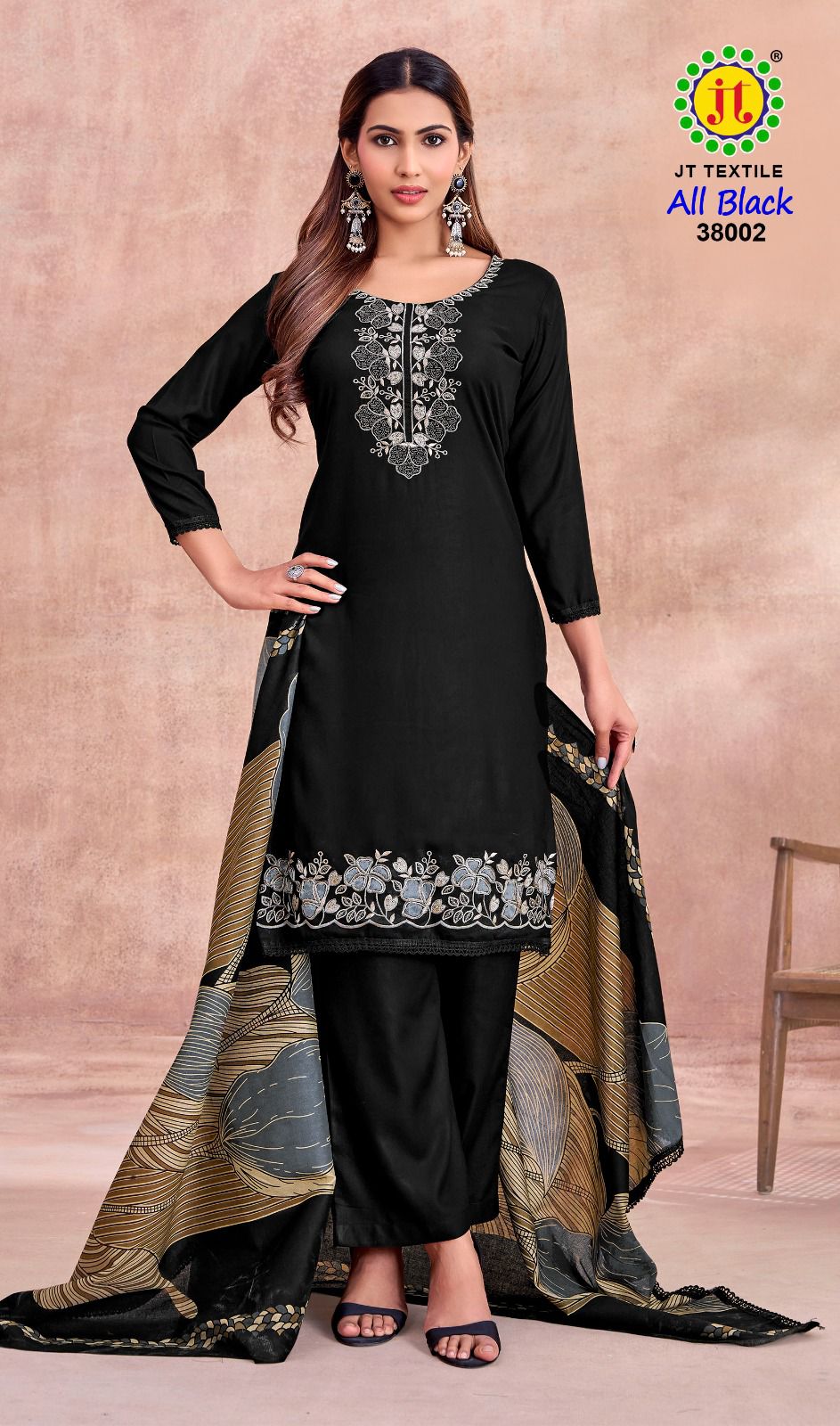 All Black Vol 38 Jt Rayon Pant Style Suits Wholesaler