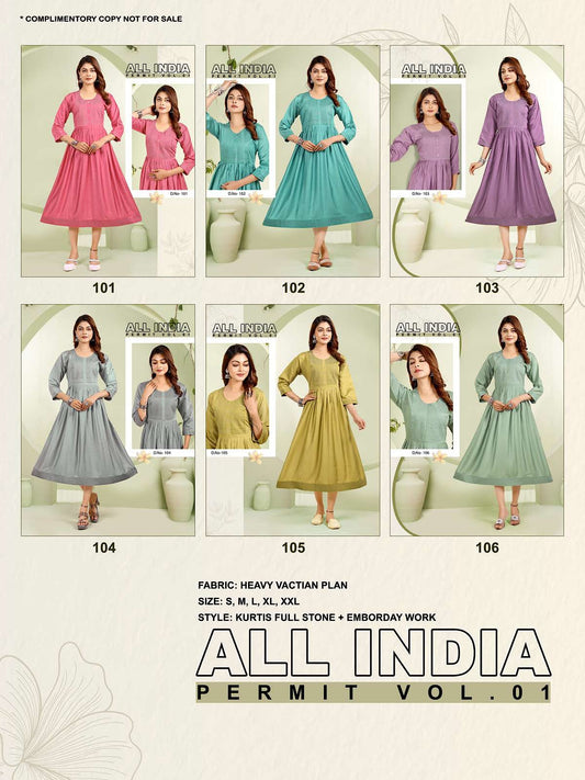 All India Permit Vol 1 Kavinay Vetican Anarkali Kurtis Wholesaler Ahmedabad
