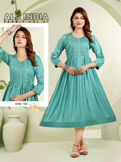 All India Permit Vol 1 Kavinay Vetican Anarkali Kurtis Wholesaler Ahmedabad