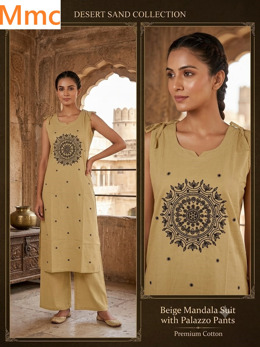 Almond Flower Mmc Dhabu Cotton Kurti Plazzo Set Wholesale