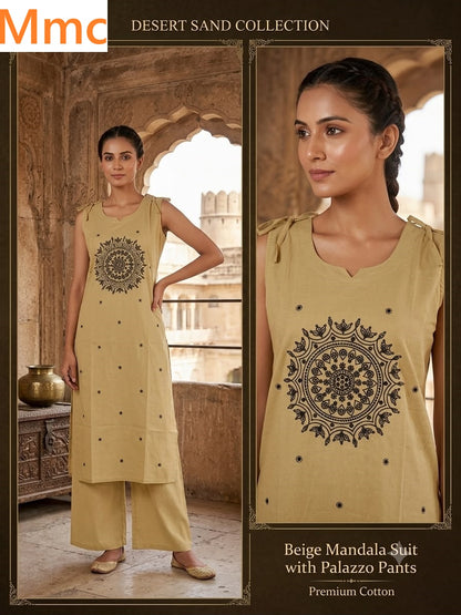 Almond Flower Mmc Dhabu Cotton Kurti Plazzo Set Wholesale