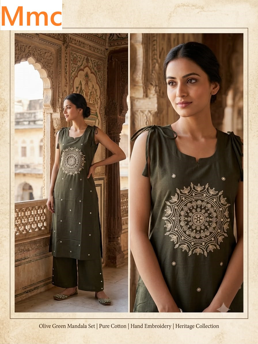 Almond Flower Mmc Dhabu Cotton Kurti Plazzo Set Wholesale