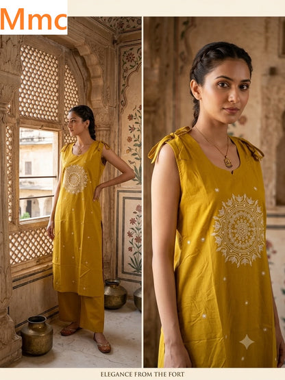 Almond Flower Mmc Dhabu Cotton Kurti Plazzo Set Wholesale