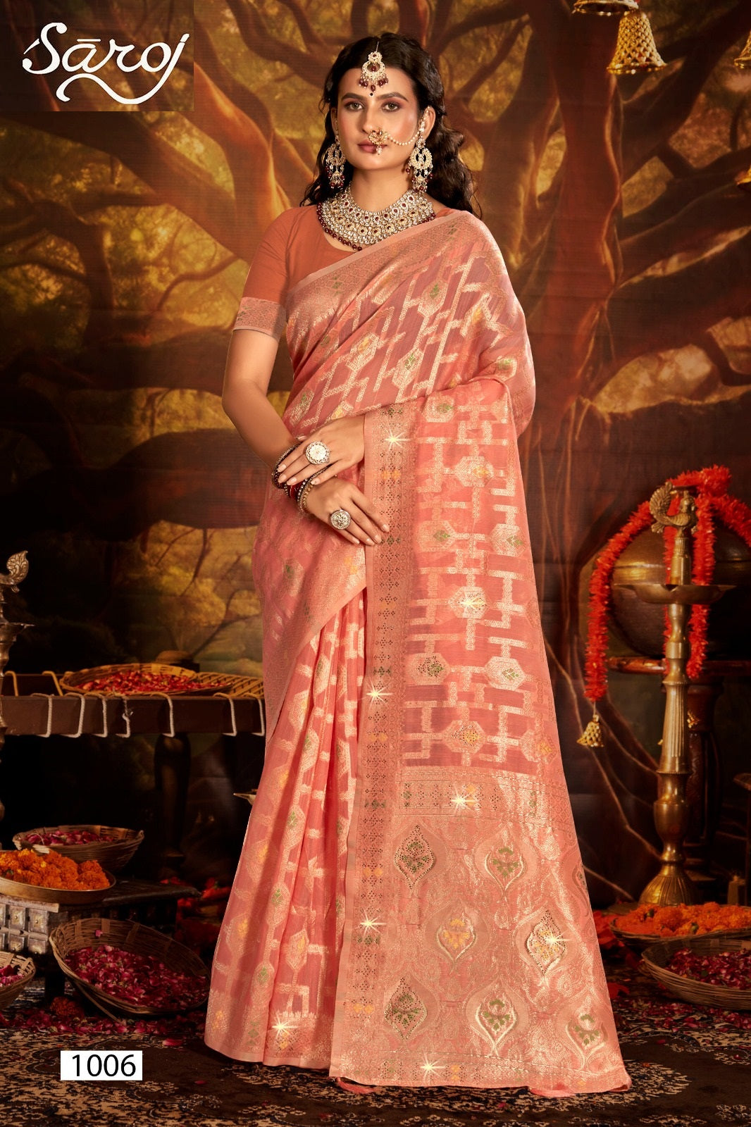 Almond Linen Saroski Vol 1 Saroj Linen Cotton Sarees Wholesaler India