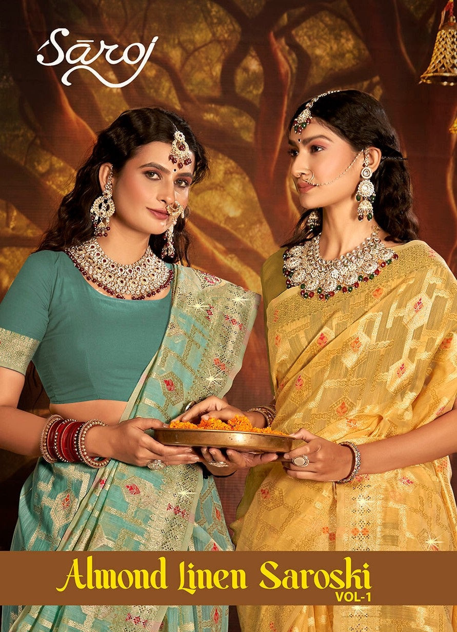 Almond Linen Saroski Vol 1 Saroj Linen Cotton Sarees Wholesaler India