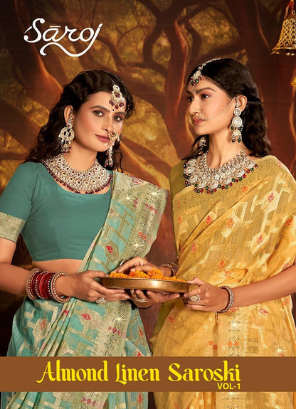 Almond Linen Saroski Vol 1 Saroj Linen Cotton Sarees Wholesaler India