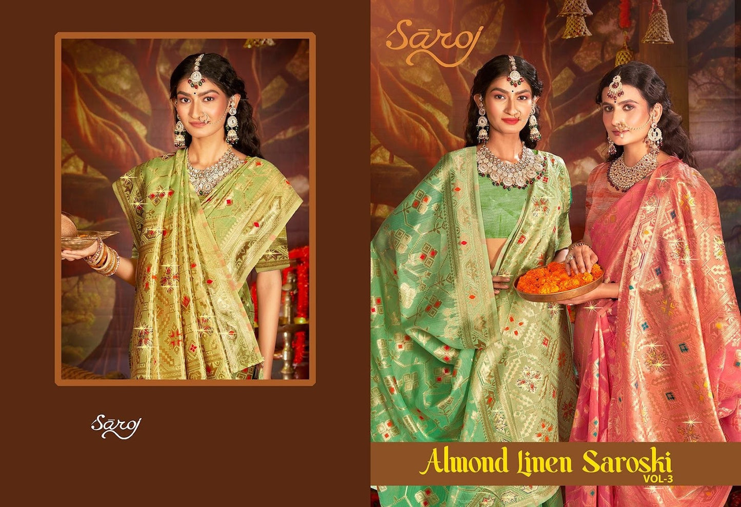 Almond Linen Saroski Vol 3 Saroj Linen Cotton Sarees Wholesaler India
