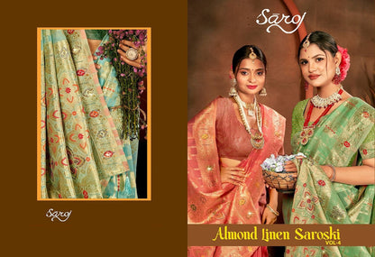 Almond Linen Saroski Vol 4 Saroj Linen Cotton Sarees Wholesaler India