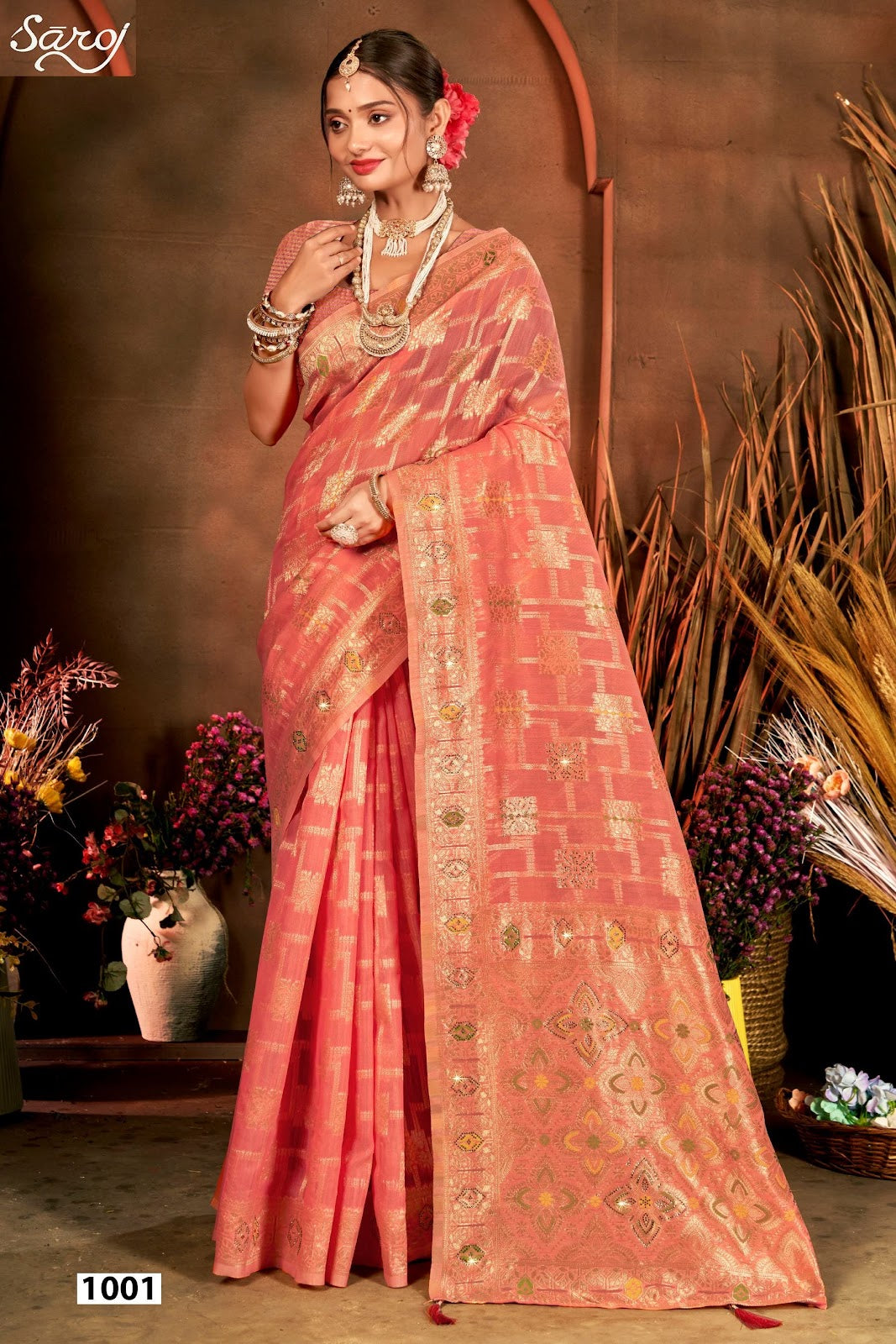 Almond Linen Saroski Vol 4 Saroj Linen Cotton Sarees Wholesaler India