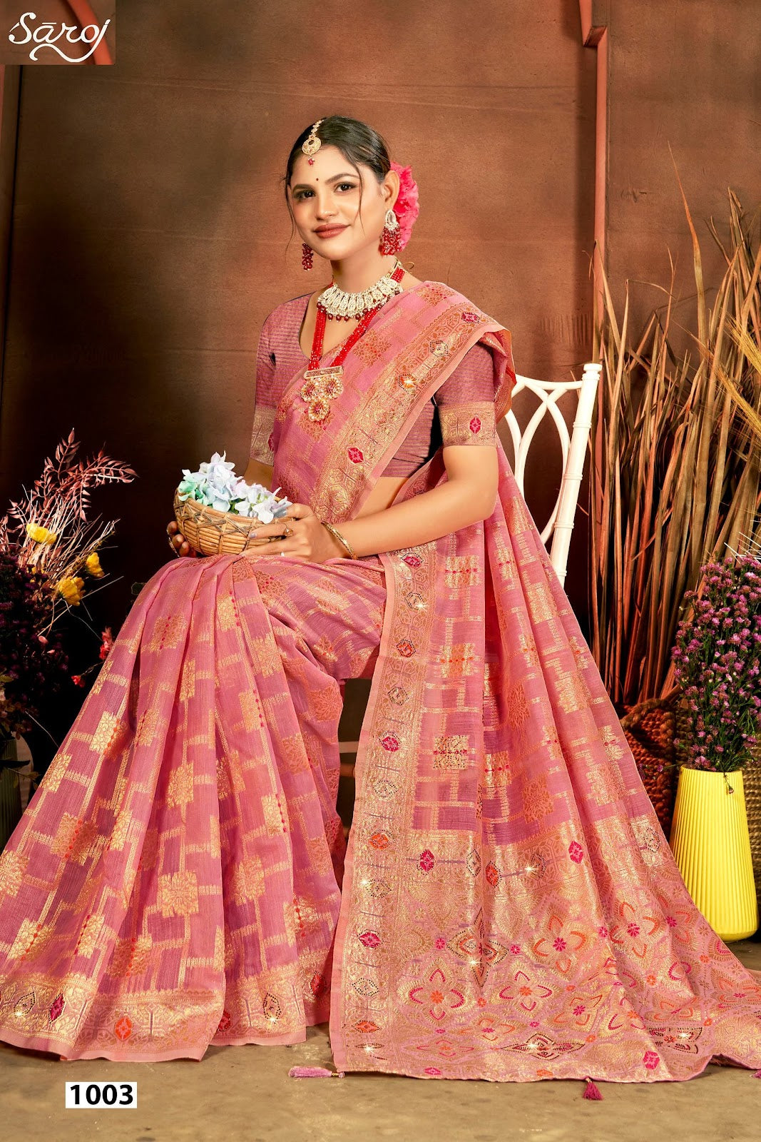 Almond Linen Saroski Vol 4 Saroj Linen Cotton Sarees Wholesaler India