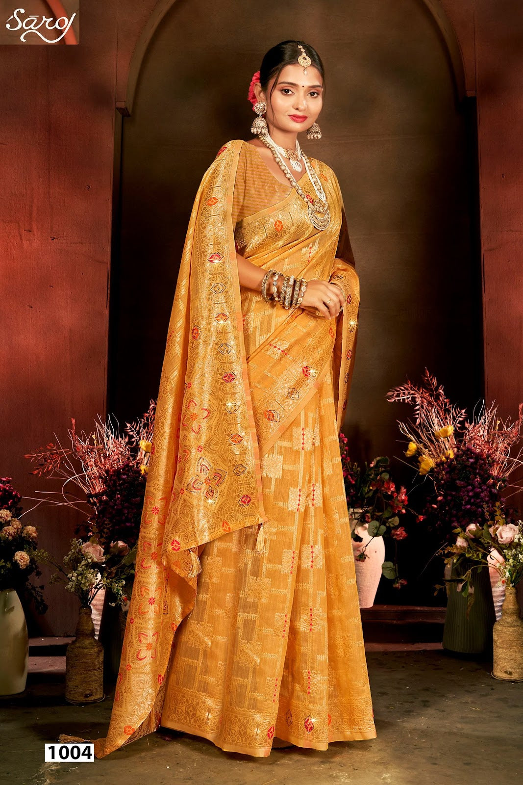 Almond Linen Saroski Vol 4 Saroj Linen Cotton Sarees Wholesaler India