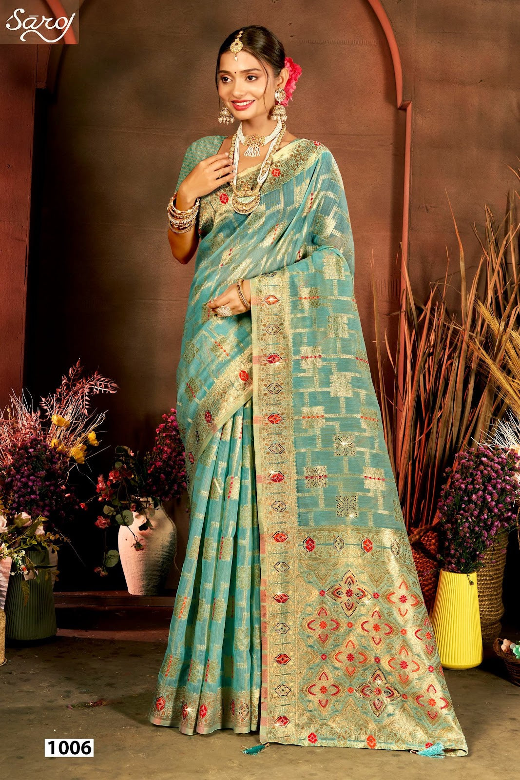 Almond Linen Saroski Vol 4 Saroj Linen Cotton Sarees Wholesaler India