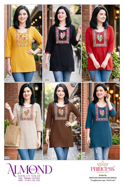 Almond Vol 2 Princess Creation Dhabu Cotton Short Kurtis Manufacturer