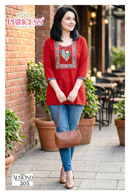 Almond Vol 2 Princess Creation Dhabu Cotton Short Kurtis Manufacturer
