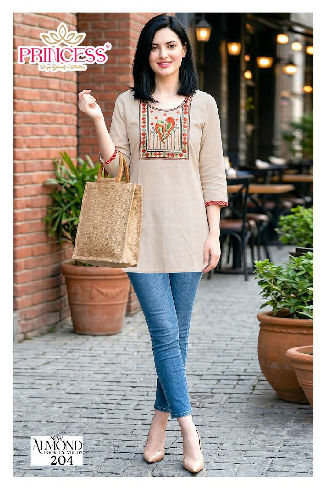 Almond Vol 2 Princess Creation Dhabu Cotton Short Kurtis Manufacturer