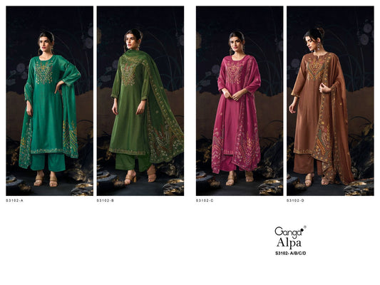 Alpa S3102 Ganga Bembarg Silk Plazzo Style Suits Wholesale Price