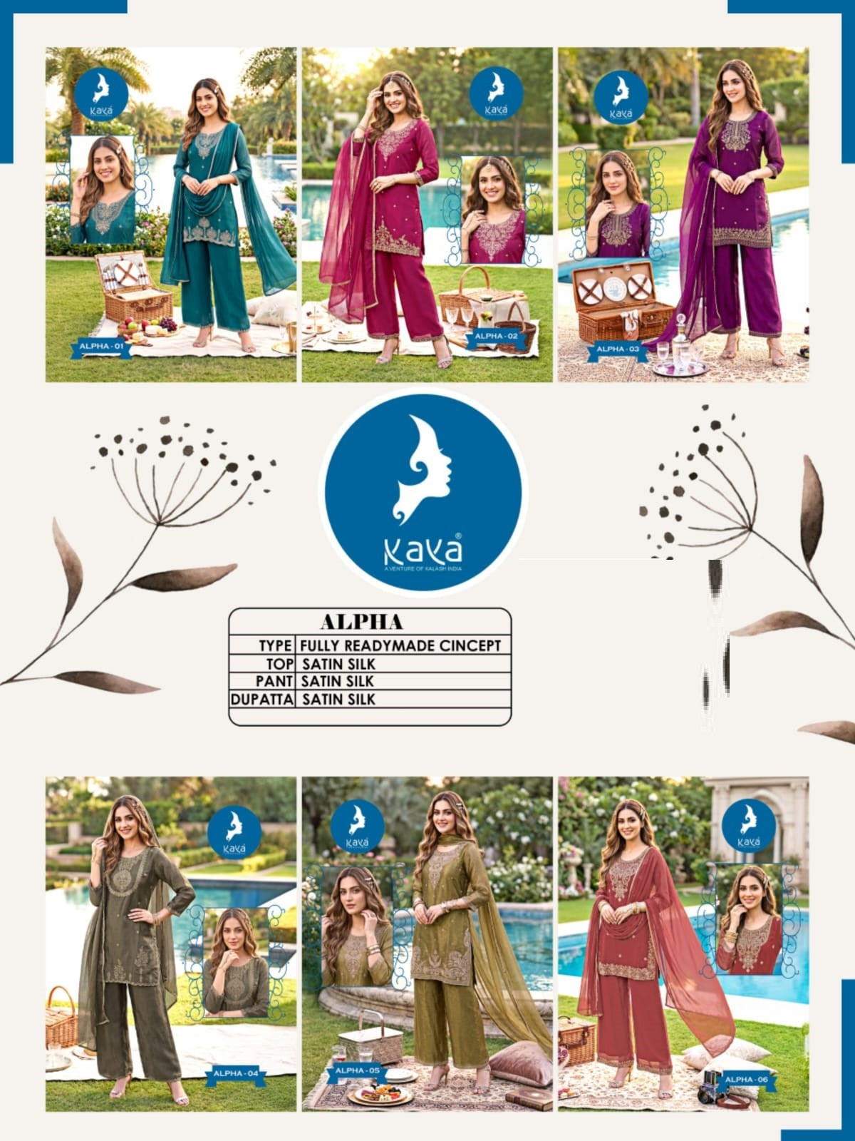 Alpha Kaya Satin Silk Readymade Plazzo Style Suits Wholesaler