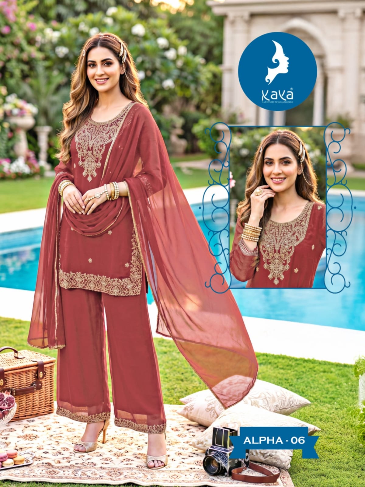 Alpha Kaya Satin Silk Readymade Plazzo Style Suits Wholesaler