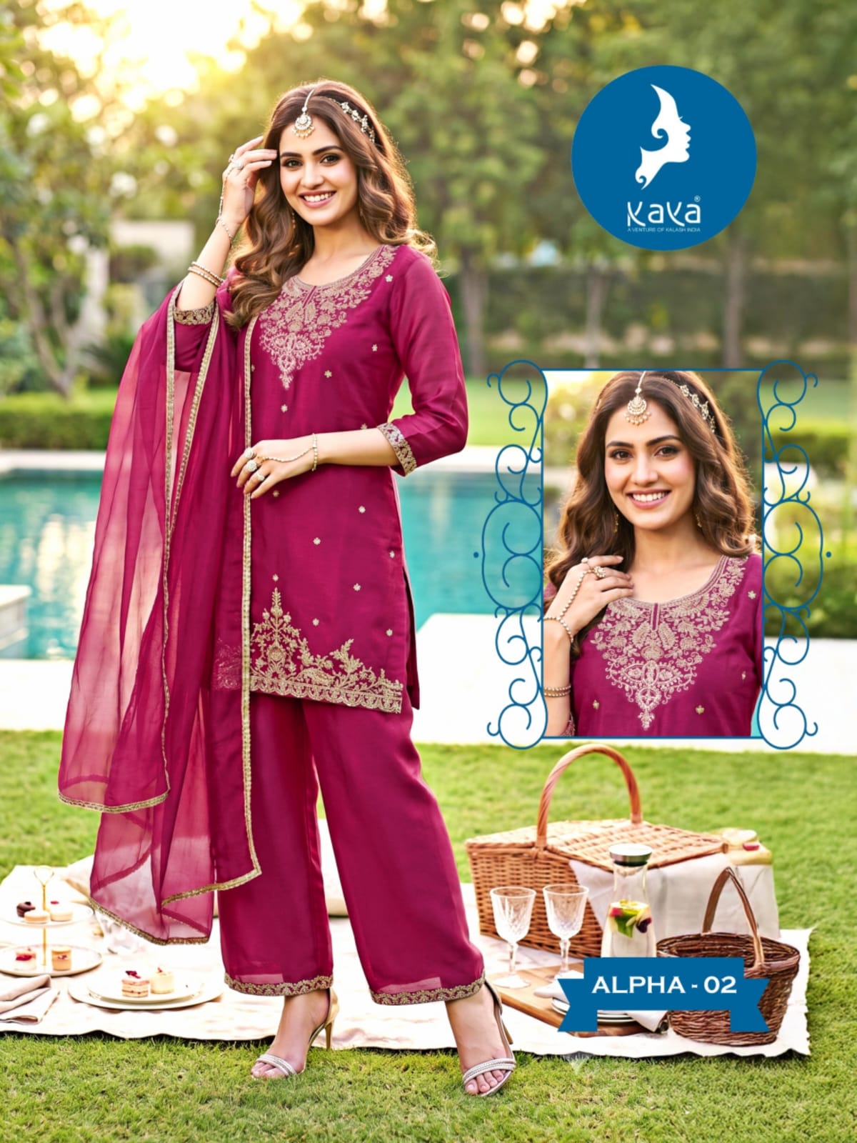 Alpha Kaya Satin Silk Readymade Plazzo Style Suits Wholesaler