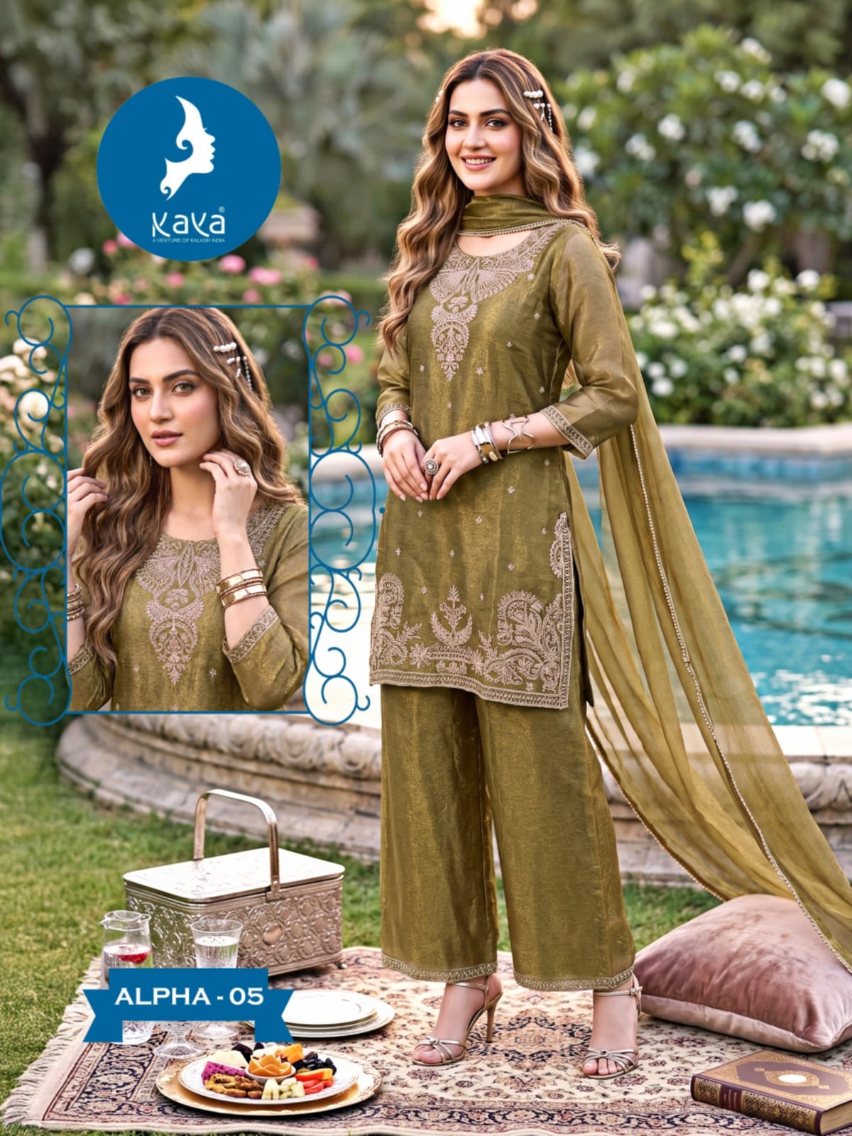 Alpha Kaya Satin Silk Readymade Plazzo Style Suits Wholesaler