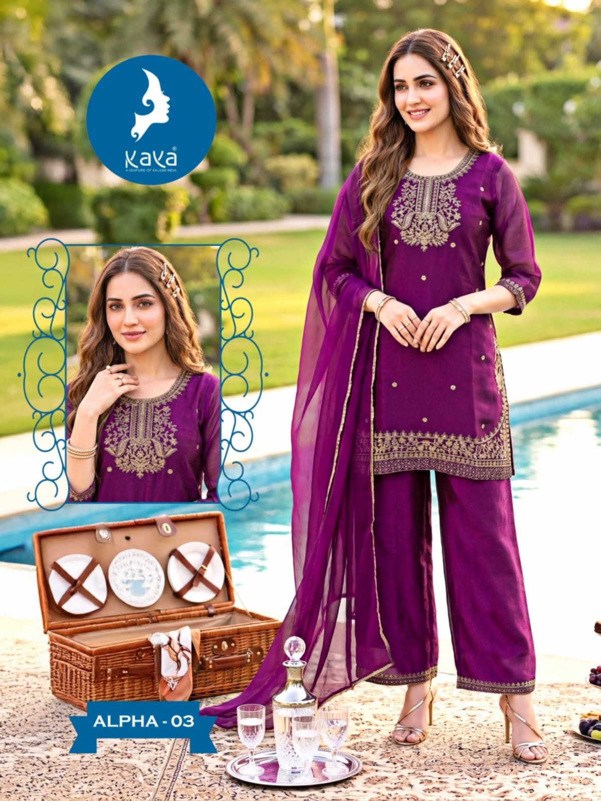 Alpha Kaya Satin Silk Readymade Plazzo Style Suits Wholesaler