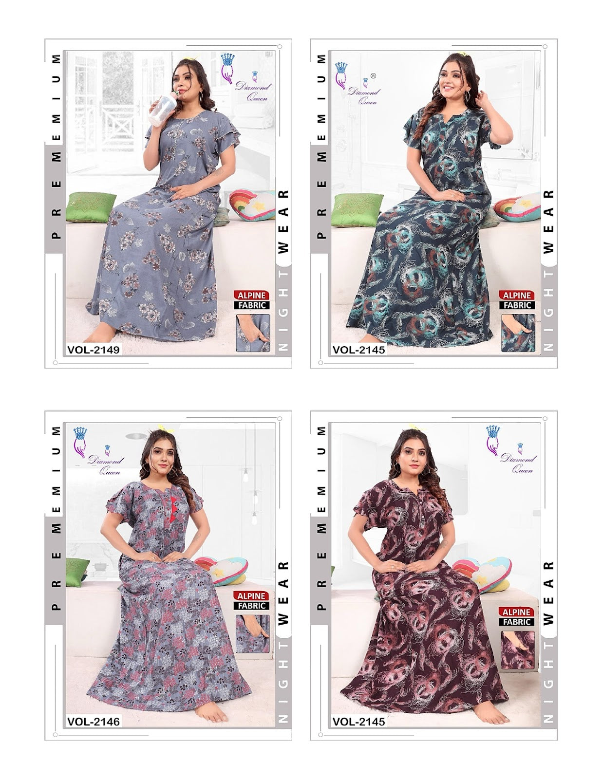 Alpine 010525 Diamond Queen Night Gowns Wholesaler Ahmedabad