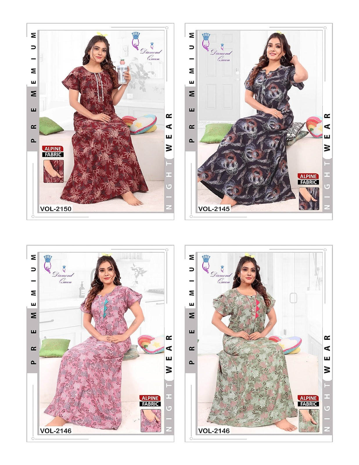 Alpine 010525 Diamond Queen Night Gowns Wholesaler Ahmedabad