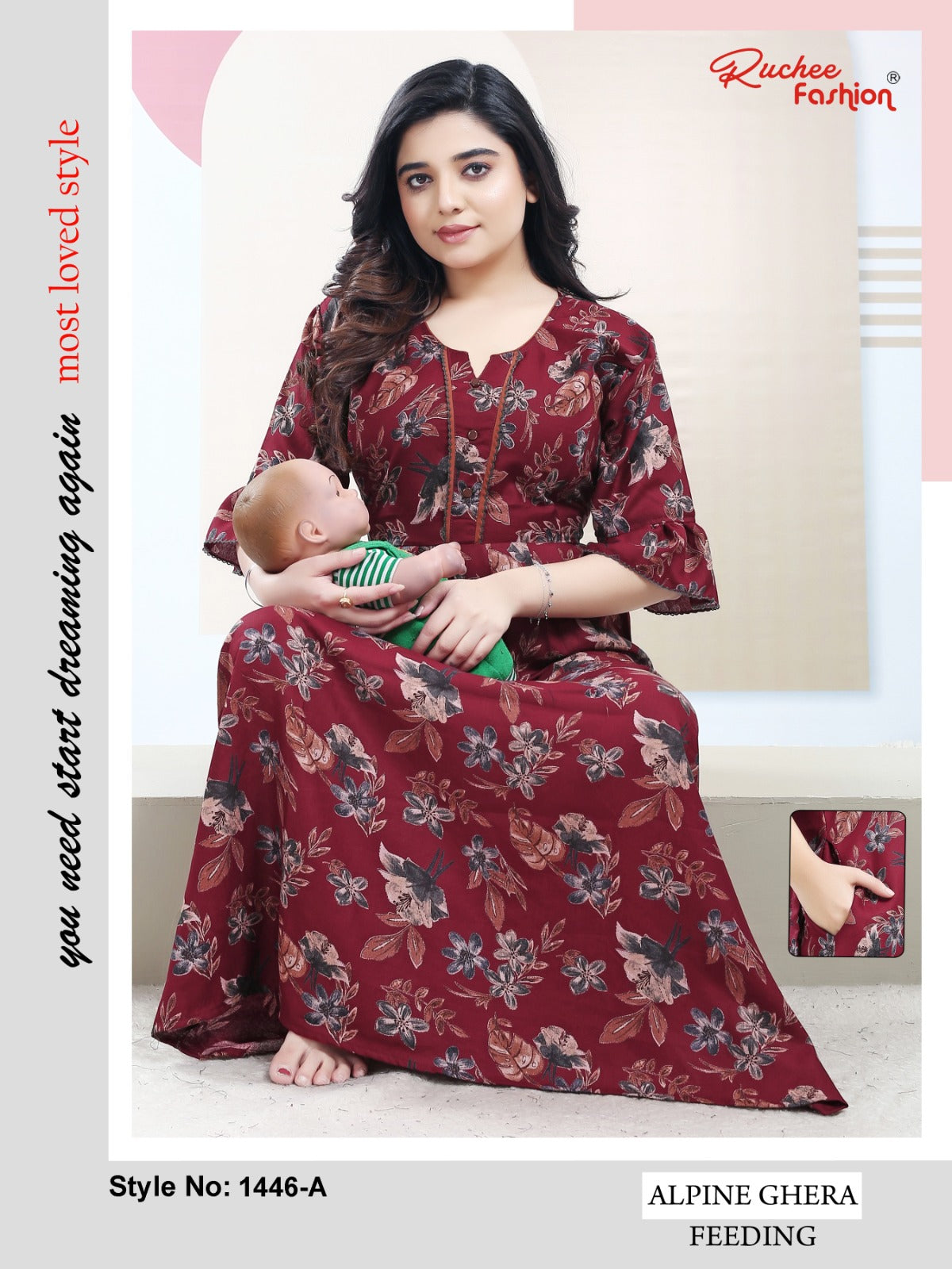 Alpine 1442-1447 Ruchee Fashion Feeding Night Gown Supplier Ahmedabad