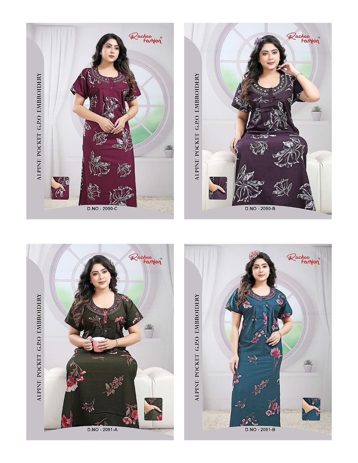 Alpine 171125 Ruchee Fashion Night Gowns Wholesale Rate