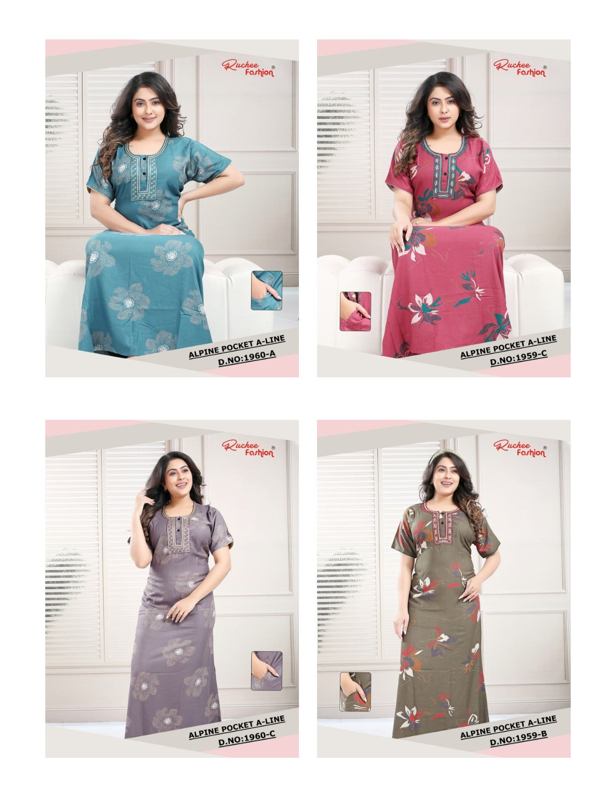 Alpine 2810 Ruchee Fashion Night Gowns Manufacturer India