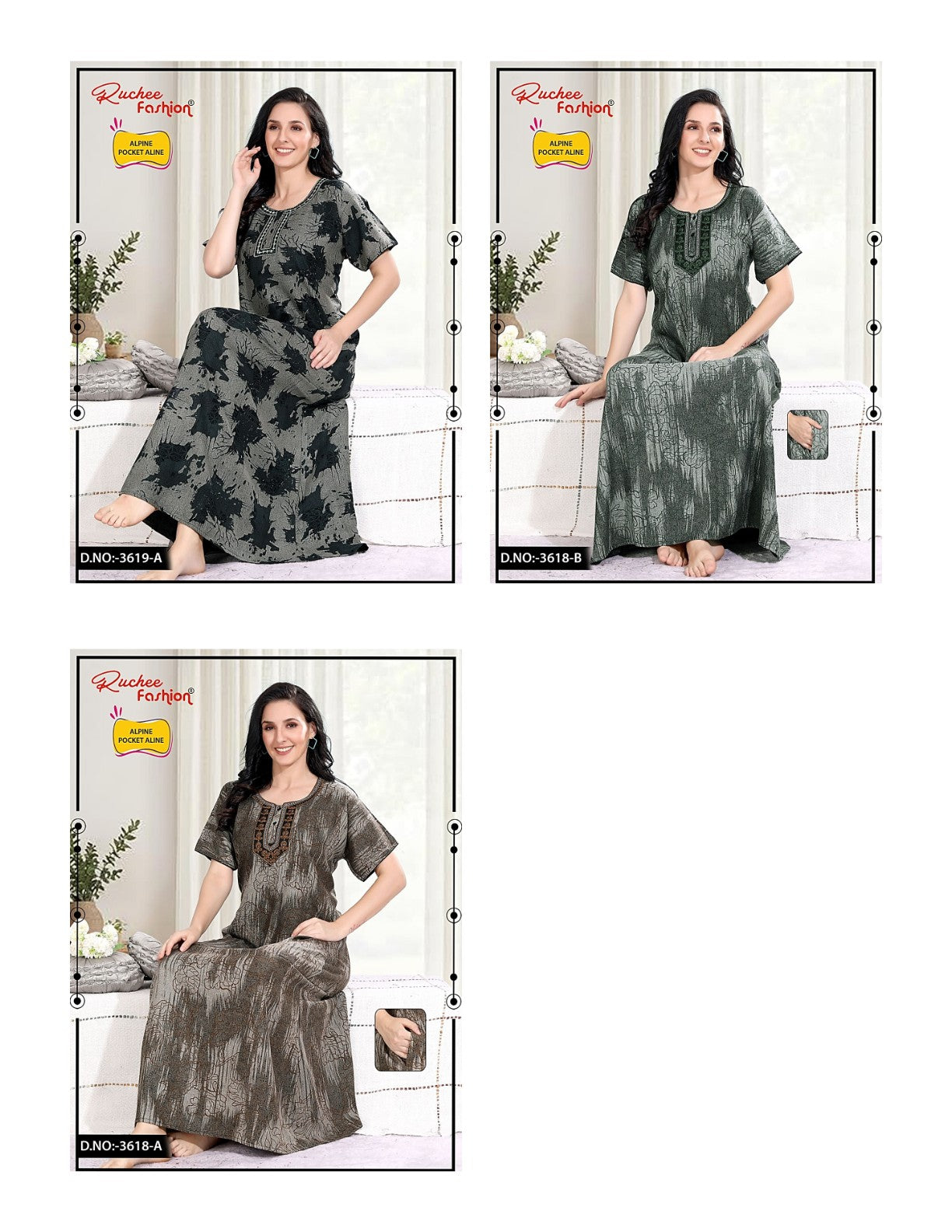 Alpine A-Line 1809 Ruchee Fashion Night Gowns Manufacturer India
