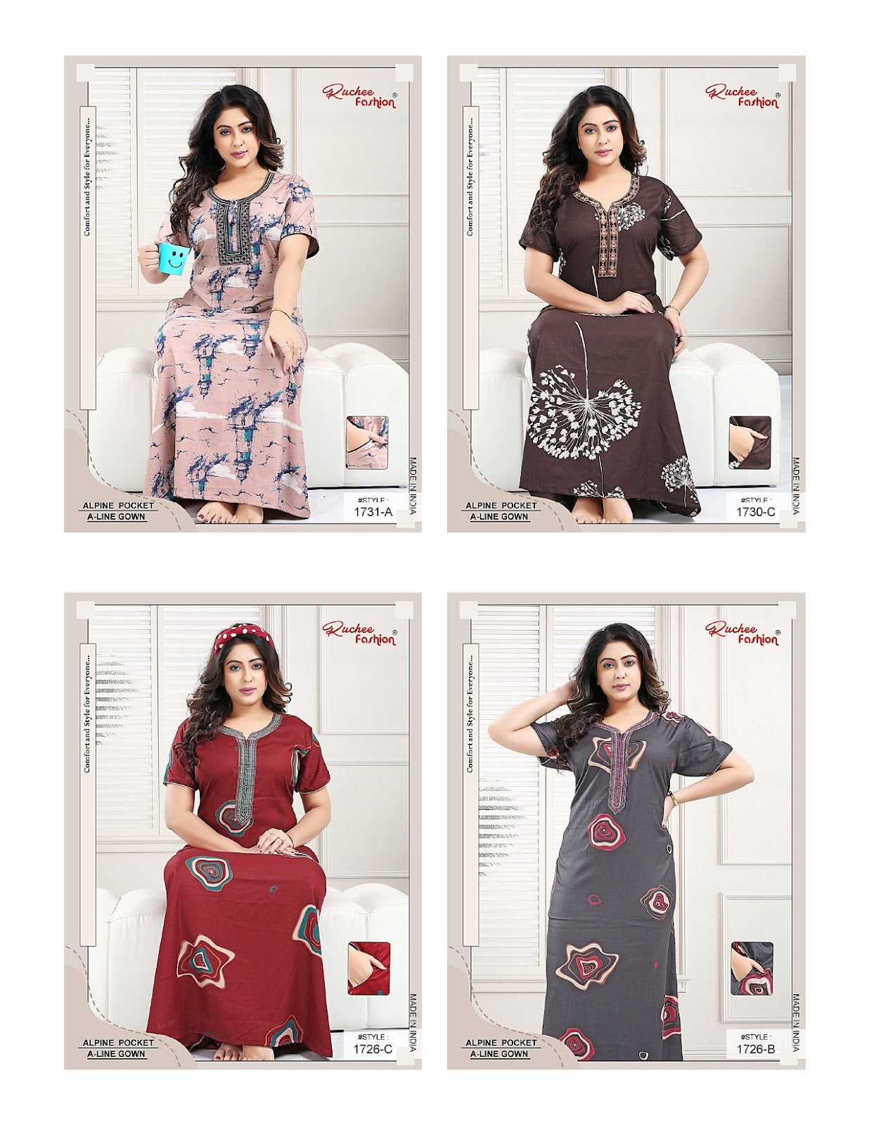 Alpine A-Line 1908 Ruchee Fashion Night Gowns Exporter Ahmedabad