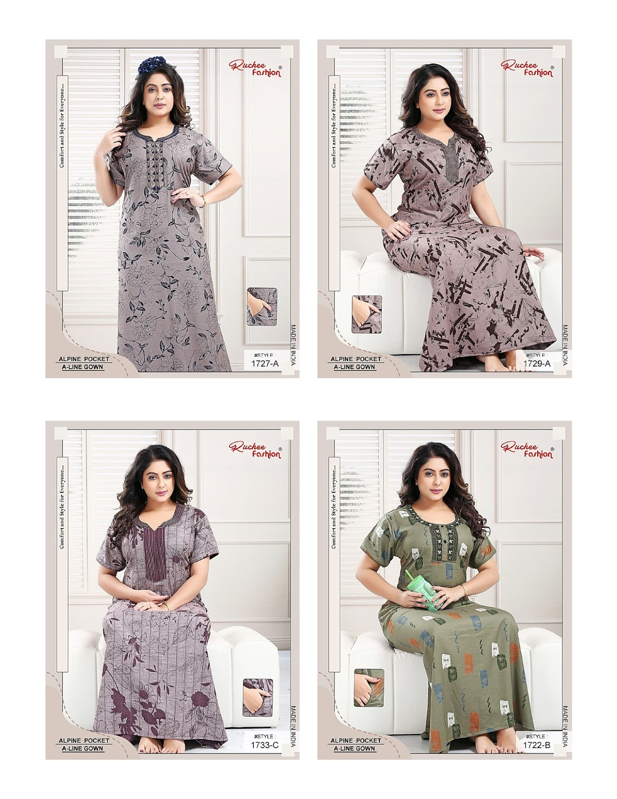 Alpine A-Line 1908 Ruchee Fashion Night Gowns Exporter Ahmedabad