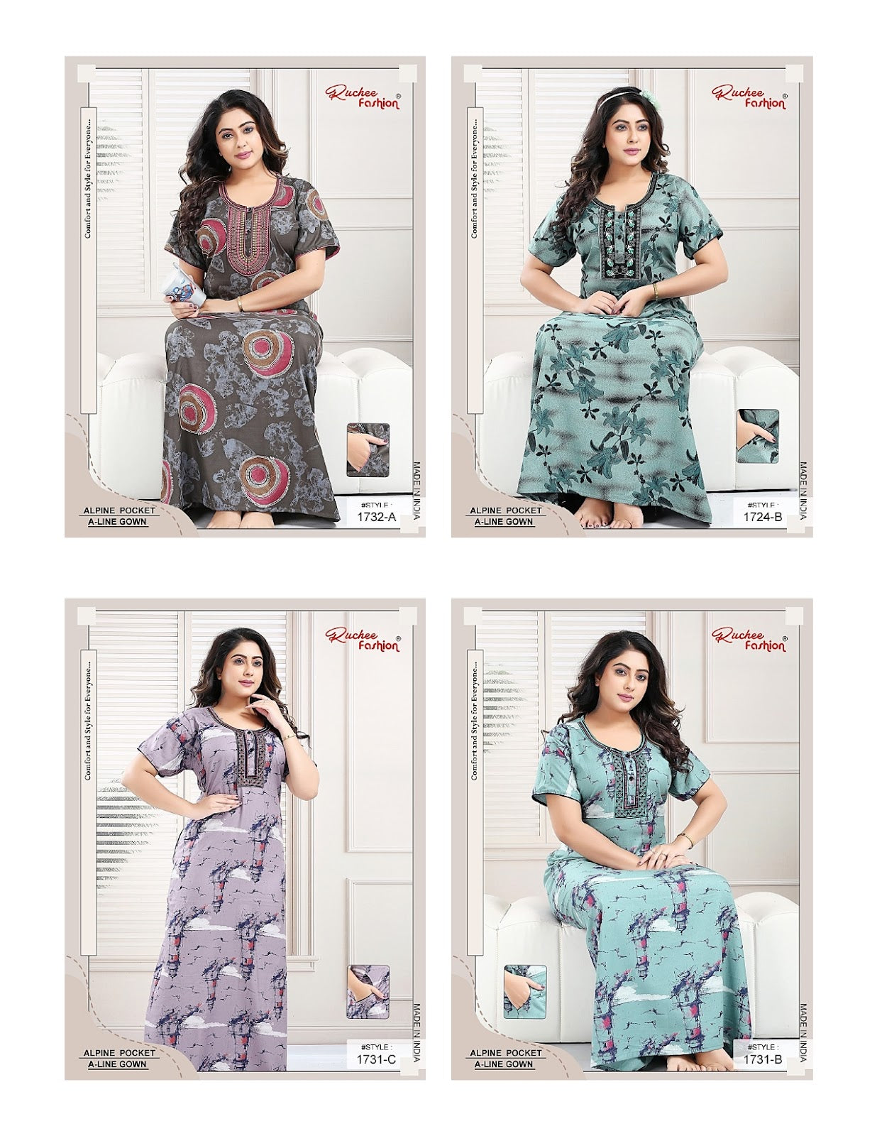 Alpine A-Line 1908 Ruchee Fashion Night Gowns Exporter Ahmedabad