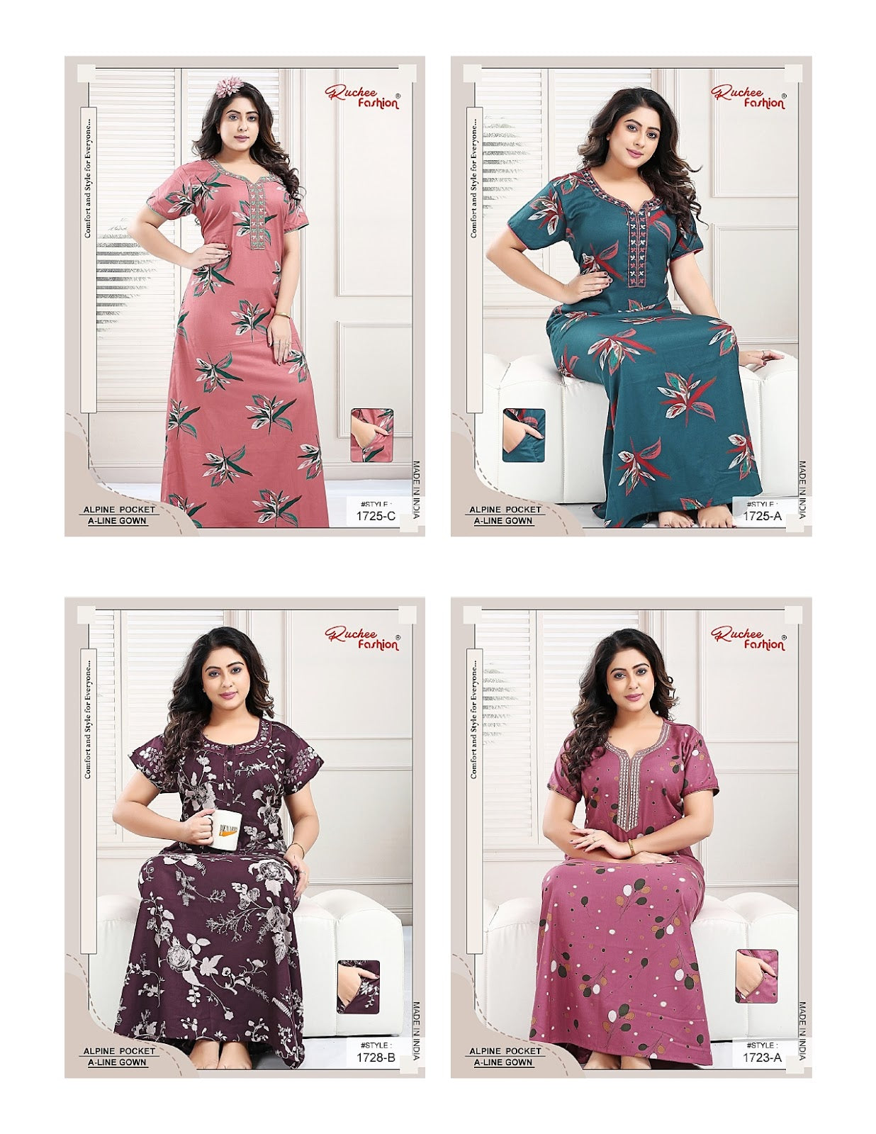 Alpine A-Line 1908 Ruchee Fashion Night Gowns Exporter Ahmedabad