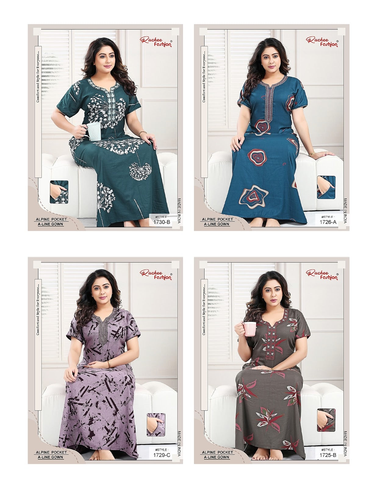 Alpine A-Line 1908 Ruchee Fashion Night Gowns Exporter Ahmedabad