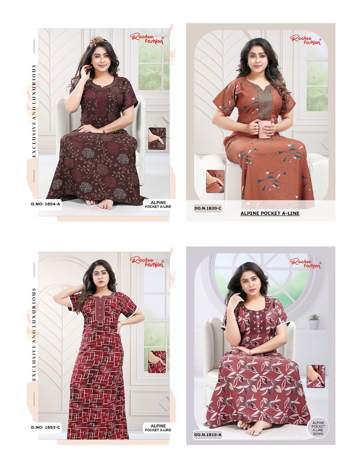Full Sleeves 271025 Diamond Queen Rayon Night Gowns Wholesaler Gujarat