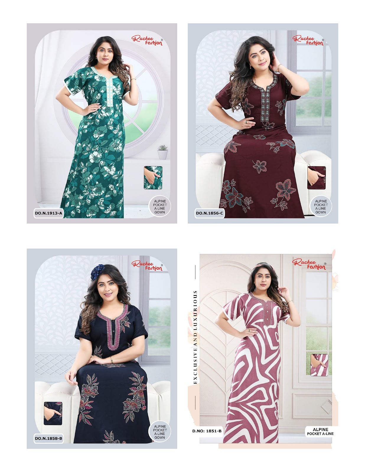 Full Sleeves 271025 Diamond Queen Rayon Night Gowns Wholesaler Gujarat