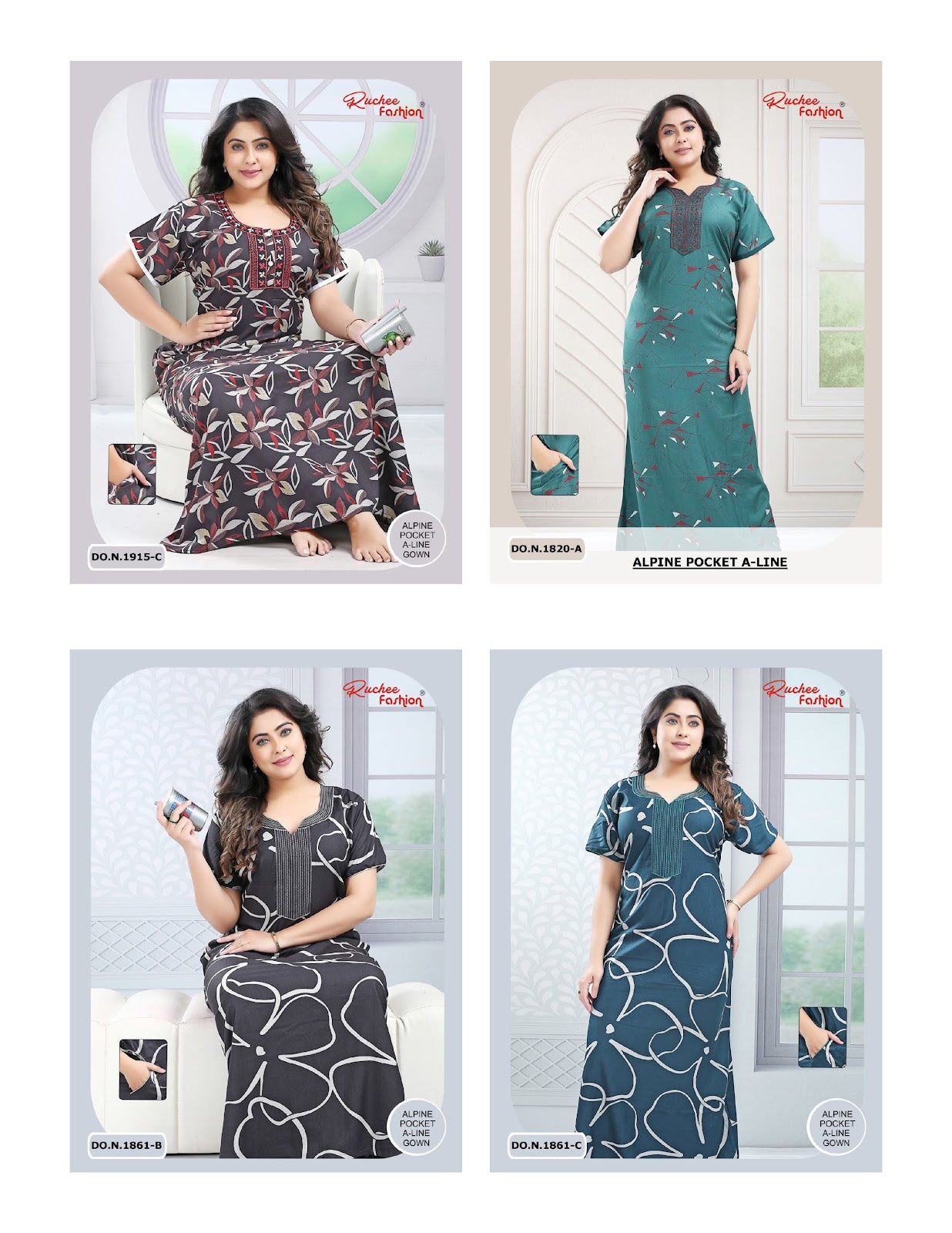 Full Sleeves 271025 Diamond Queen Rayon Night Gowns Wholesaler Gujarat