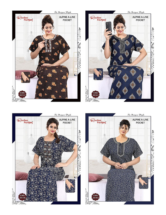 Alpine A-Line Ruchee Fashion Night Gowns Wholesale Price