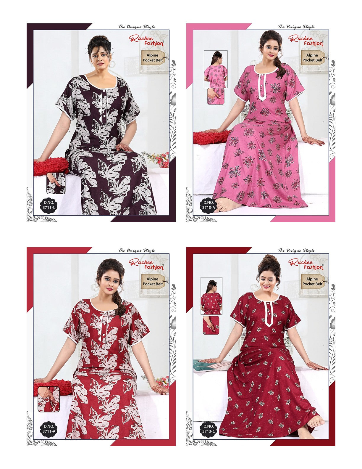 Alpine Belt 1809 Ruchee Fashion Night Gowns Exporter India