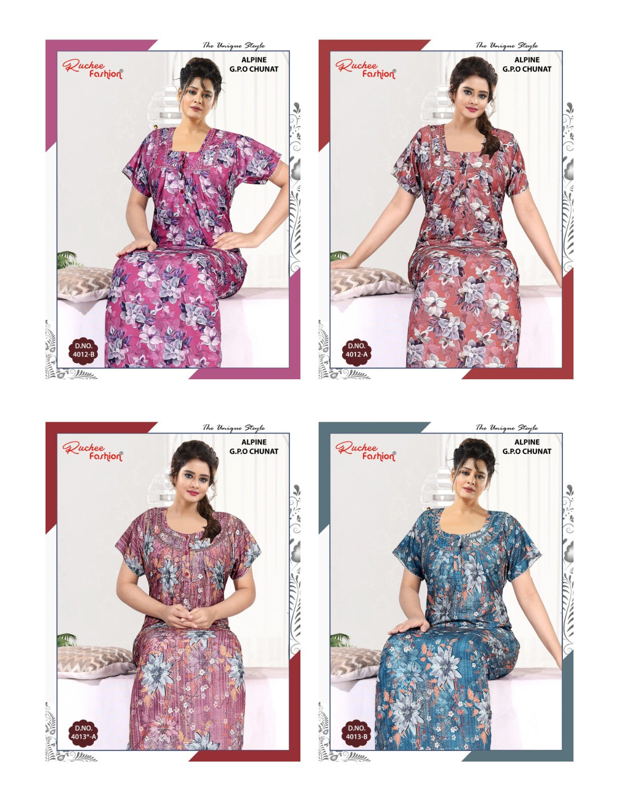 Alpine Chunat Ruchee Fashion Gpo Night Gowns Manufacturer