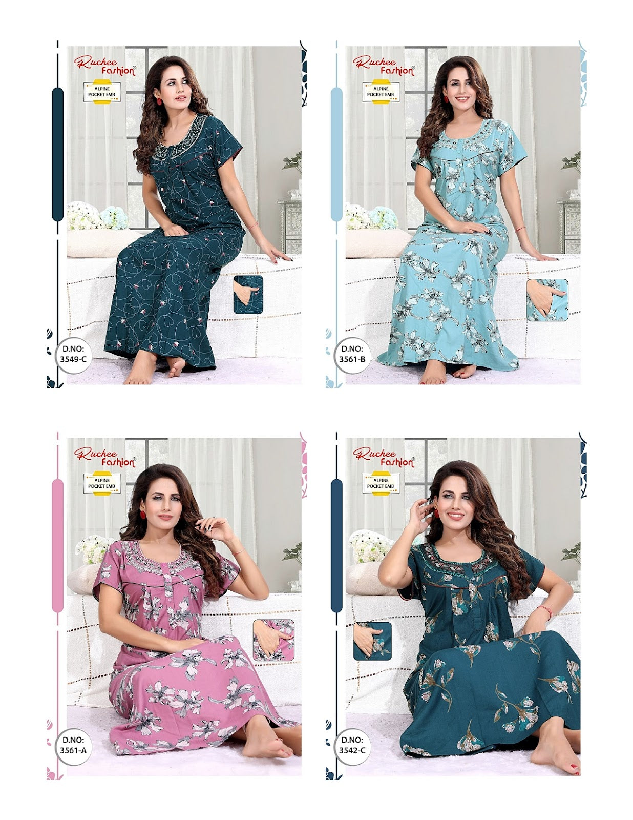 Alpine Embroidery 2407 Ruchee Fashion Night Gowns Supplier Ahmedabad