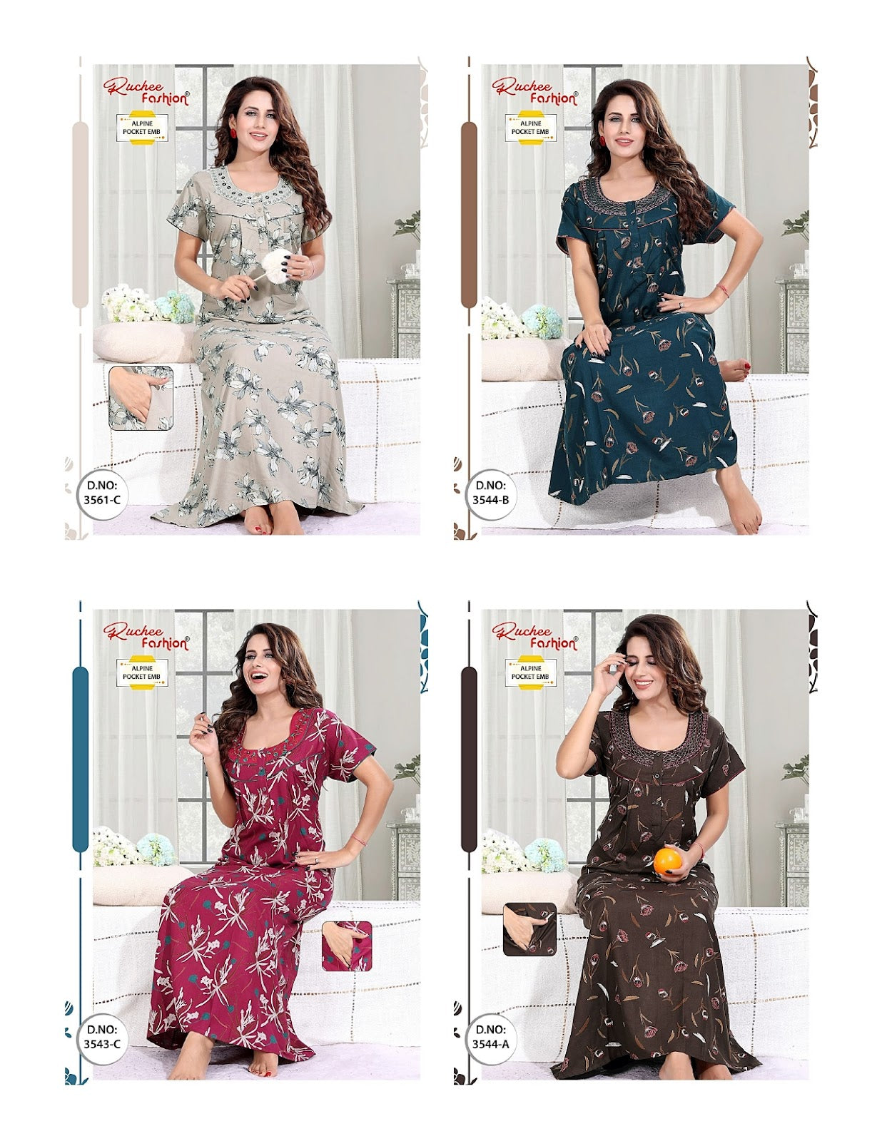 Alpine Embroidery 2407 Ruchee Fashion Night Gowns Supplier Ahmedabad